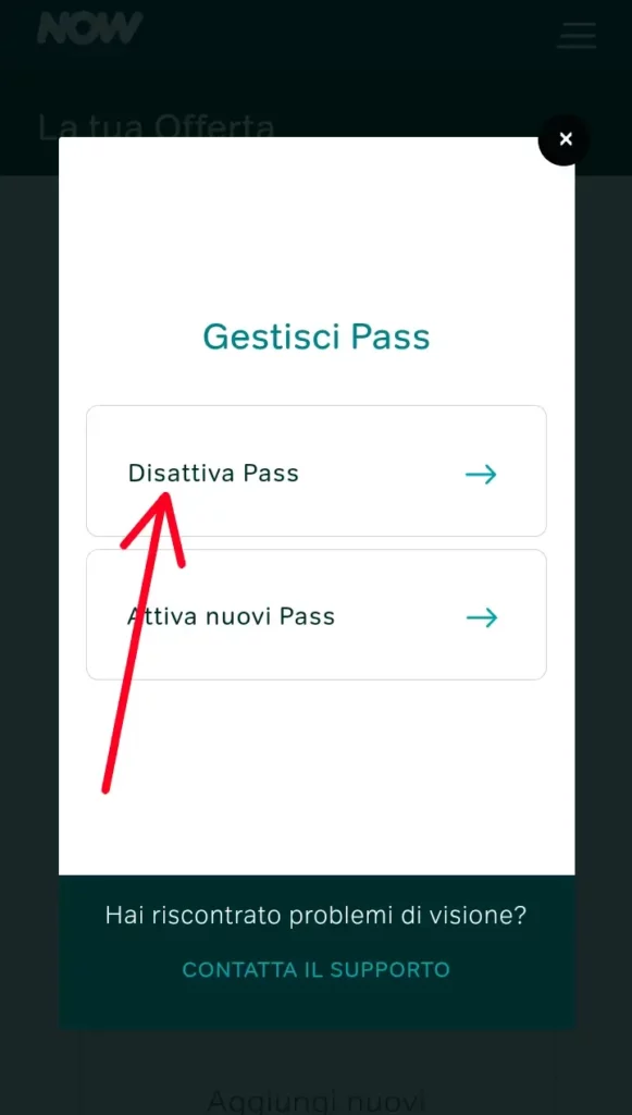 Nel passaggio successivo devi cliccare su Disattiva pass per disdire l'abbonamento.