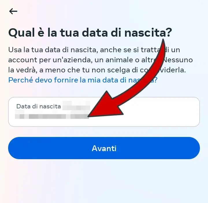 Inserisci la data di nascita che determinerà i contenuti suggeriti di instagram.