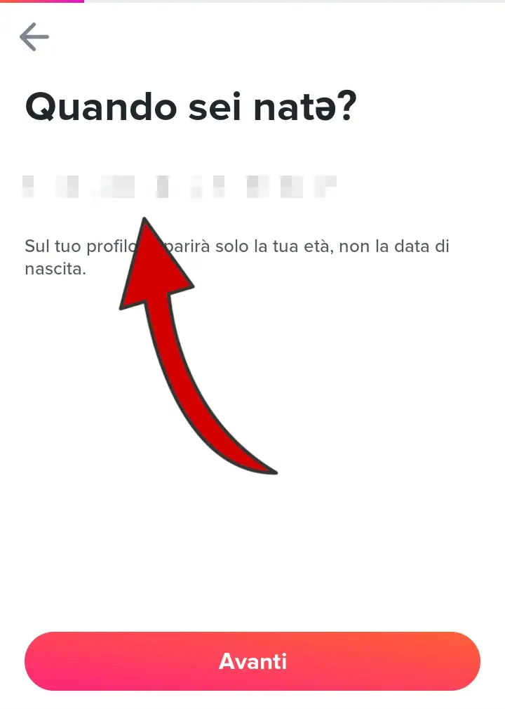 Inserisci la tua data di nascita che indicherà la tua età su Tinder