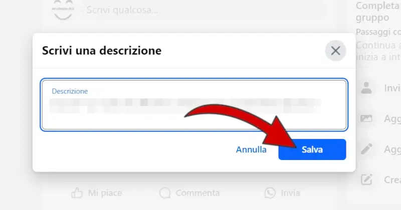 Devi scrivere una descrizione per il tuo gruppo Facebook.