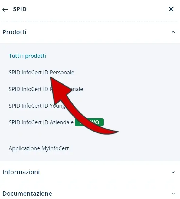 3 richiesta Spid InfoCert: clicca su Spid InfoCert ID Personale