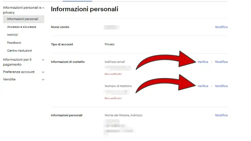 9 iscrizione da Pc - verifica l'indirizzo email e il telefono inseriti su ebay