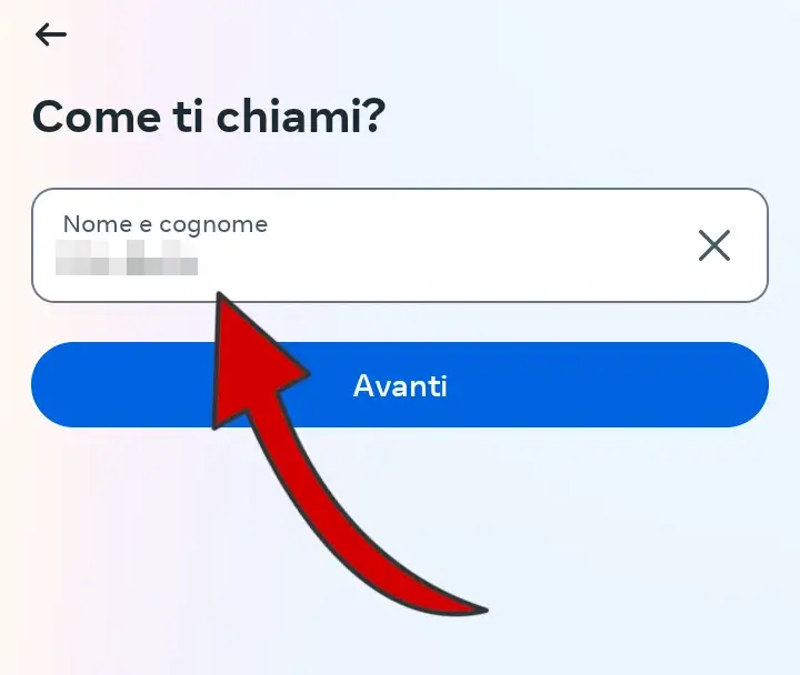 Inserisci il nome e cognome con cui registrarti su instagram.