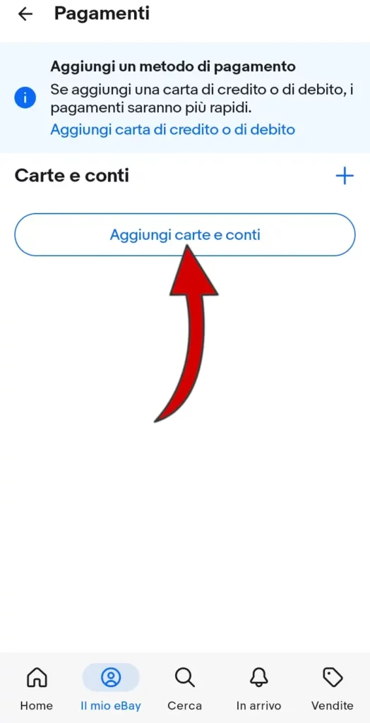 9 iscrizione da App - aggiungi carte e conti, per comprare e vendere su ebay.