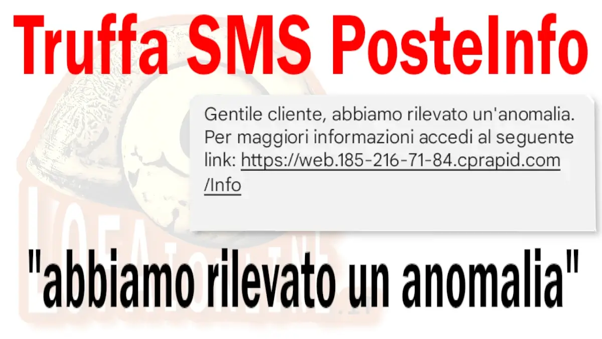 Truffa sms poste info con link da cliccare per risolvere anomalia