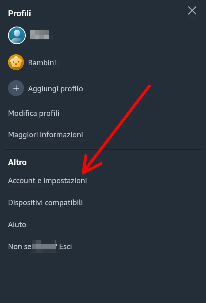 Passaggio 2 Dal menù che si apre clicca su account e impostazioni.