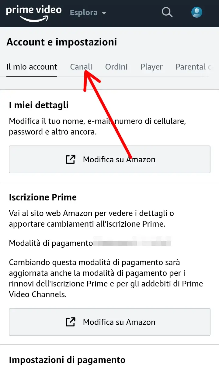 Passaggio 3 Clicca su Canali che trovi nel menù orizzontale in alto.