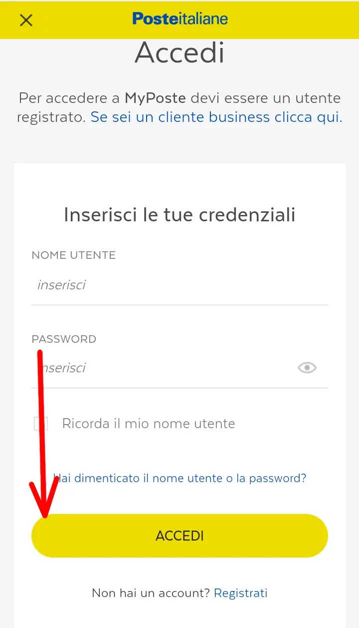 Passaggio 2 Fai l'accesso con le credenziali MyPoste