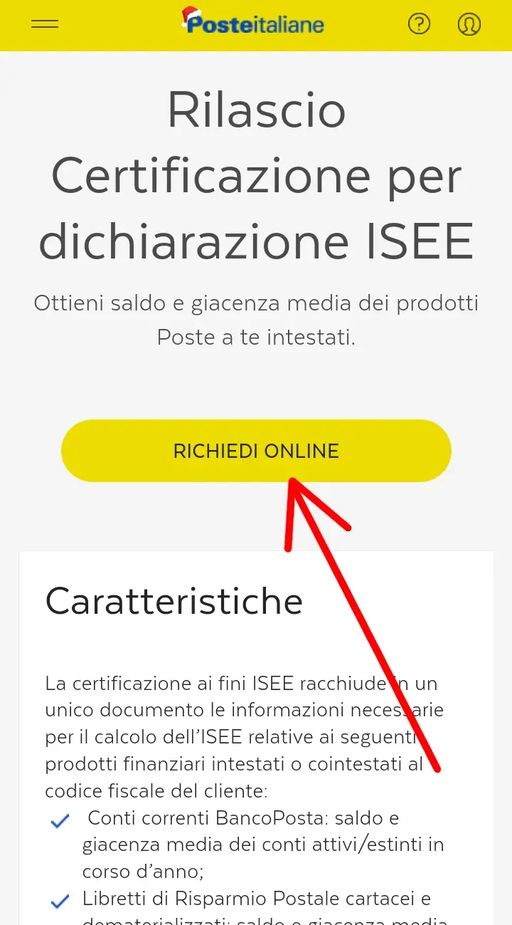 Passaggio 6 Clicca su richiedi online per scaricare la certificazione delle Poste.