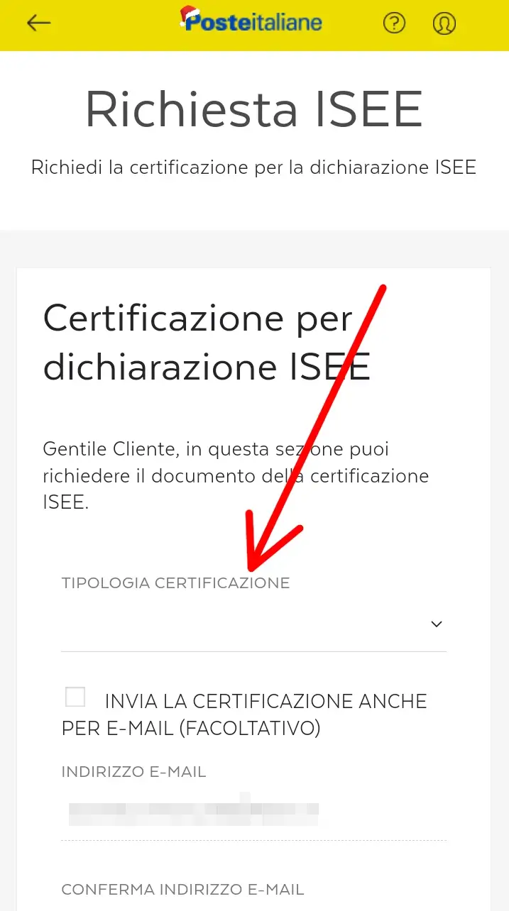 Passaggio 8 Scegli il tipo di ISEE per cui ti serve la certificazione di giacenza e saldo.