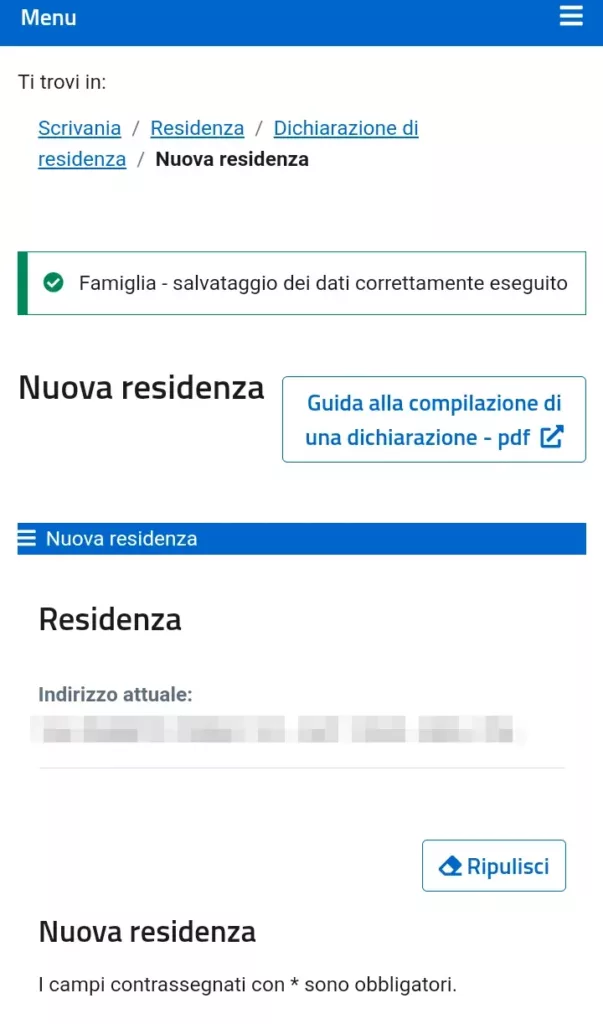Passaggio 11 - verifica l'indirizzo della residenza attuale