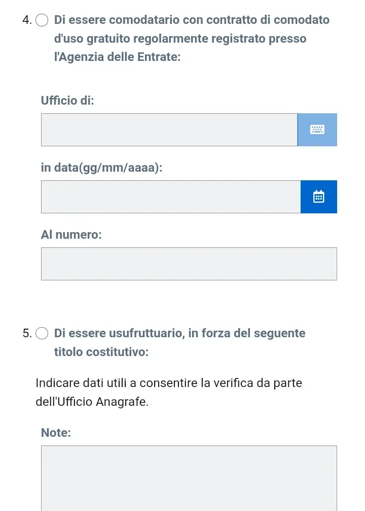 Passaggio 15 - puoi selezionare comodato d'uso gratuito o diritto di usufrutto