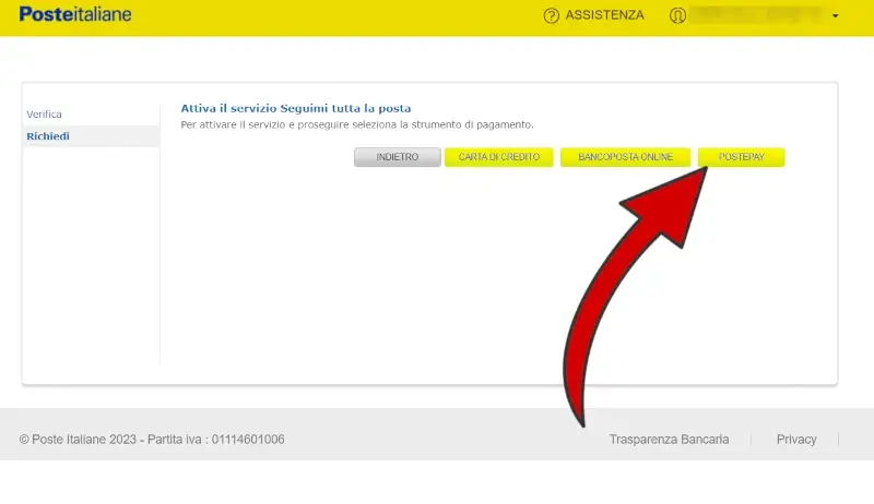 16 - scegli il metodo di pagamento con cui pagare l'attivazione di seguimi di Poste Italiane