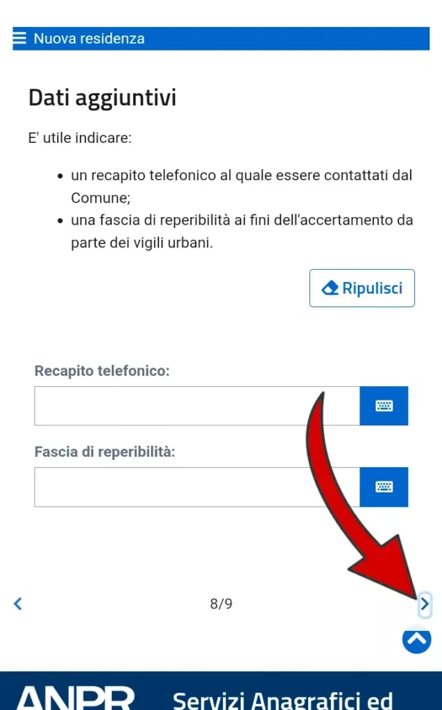 Passaggio 18 - devi indicare un recapito telefonico e una fascia oraria di reperibilità