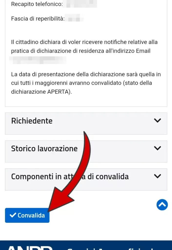 Passaggio 22 - dopo aver visionato la domanda inoltrata e verificato i dati clicca su convalida.