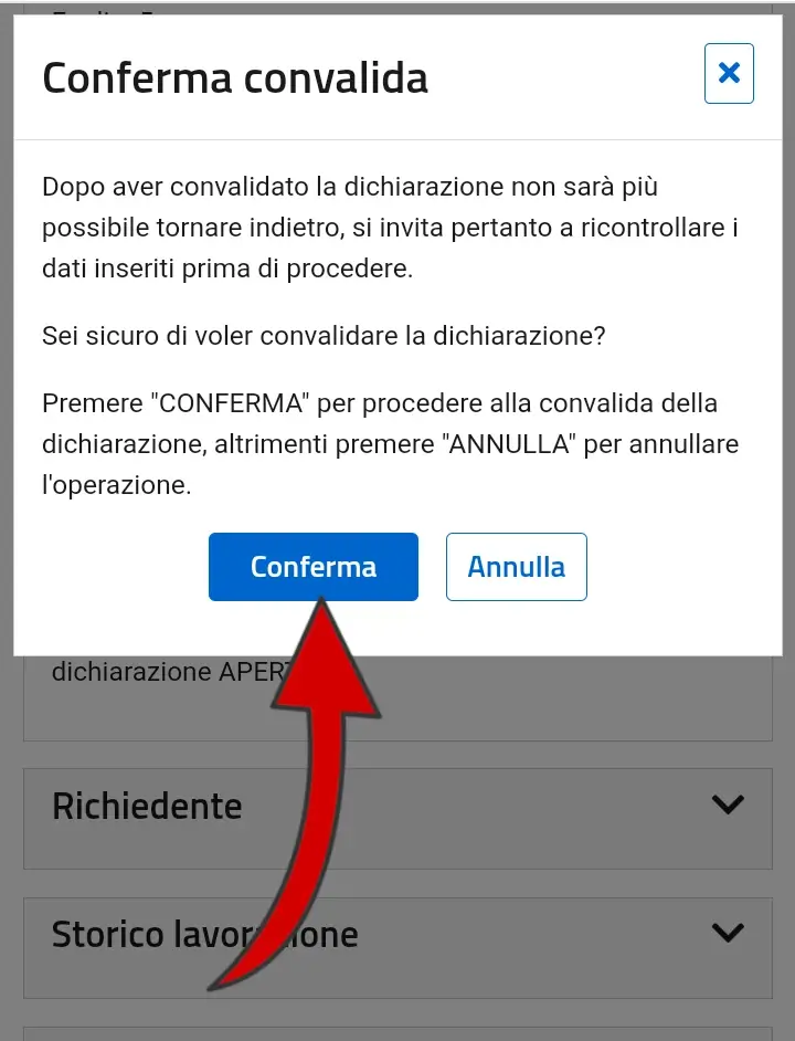 Passaggio 23 - concludi la convalida del cambio di residenza cliccando su "Conferma".