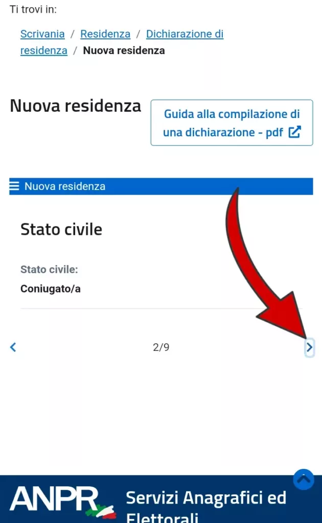 Passaggio 5 - conferma lo stato civile del richiedente cambio residenza