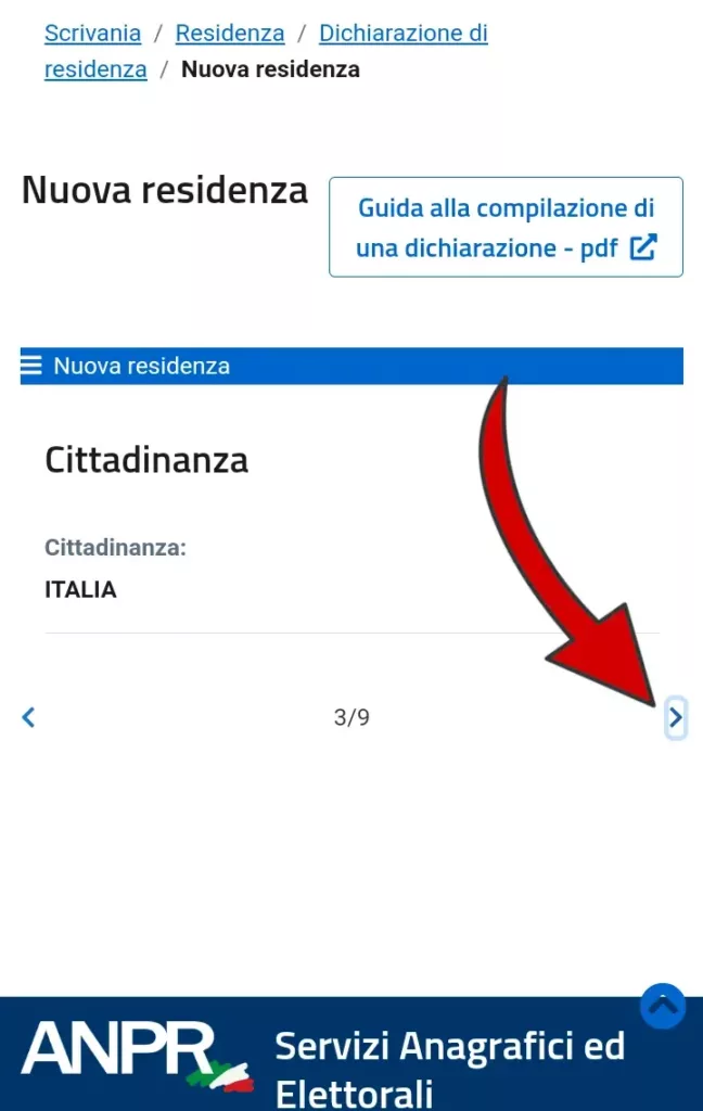 Passaggio 6 - conferma la cittadinanza precompilata del richiedente