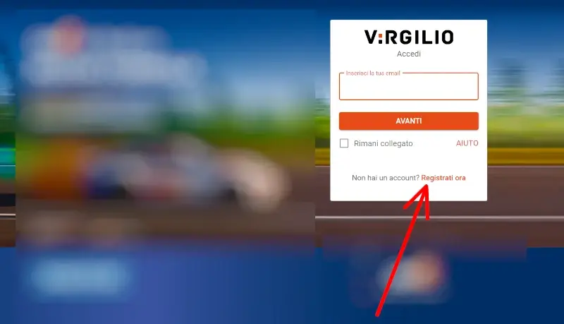 1 creare email virgilio dal computer - vai sul sito al login e clicca registrati ora