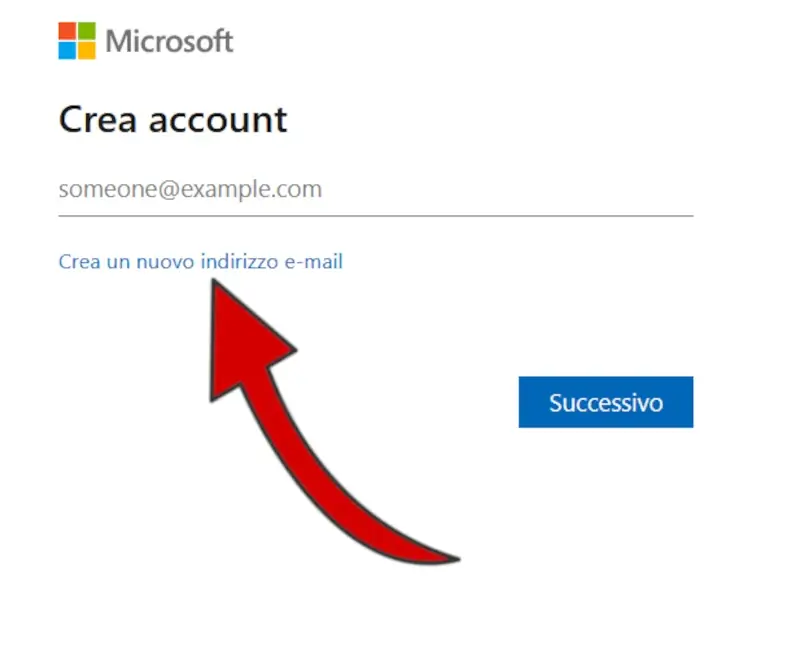 Scegli se creare un nuovo indirizzo email microsoft o usarne uno tuo già esistente.