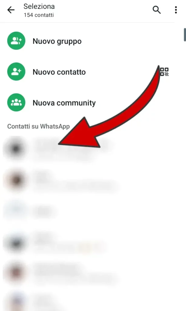 6 - clicca sul contatto a cui vuoi inviare un messaggio su whatsapp