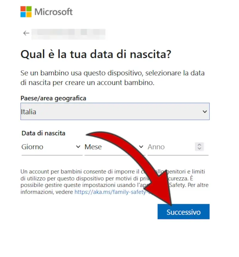 Inserisci la data di nascita e il paese o area geografica per aprire il tuo account.