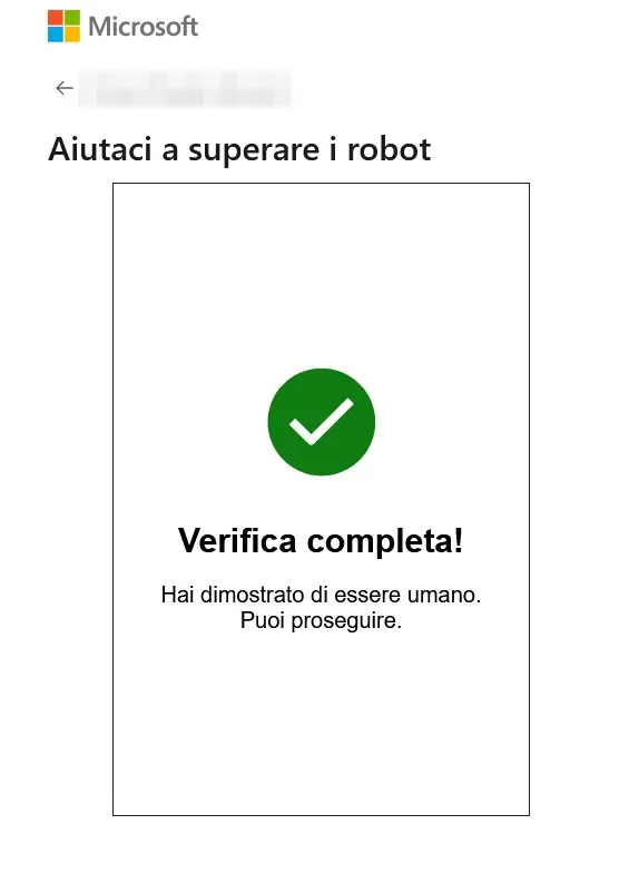 Dopo la verifica di sicurezza il tuo account microsoft è pronto per essere utilizzato.