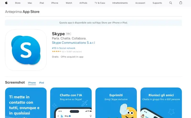 Installa Skype su dispositivi Apple come iPhone e iPad
