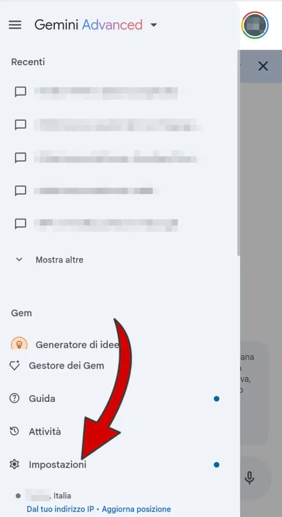 Dal menù su app o telefono di gemini, clicca su impostazioni che trovi al fondo.