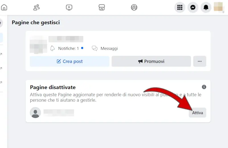 Tra le pagine disattivate, troverai quella appena disattivata, e puoi cliccare su attiva.