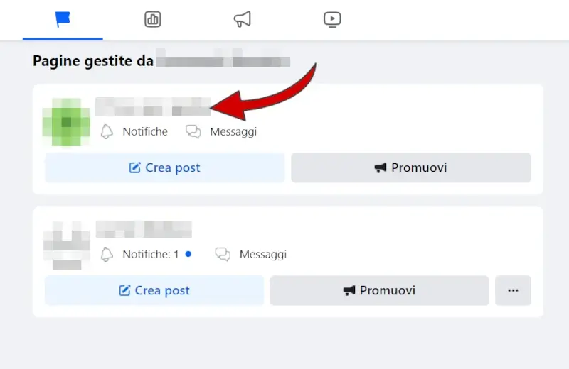 Clicca sulla pagina facebook che vuoi eliminare o disattivare