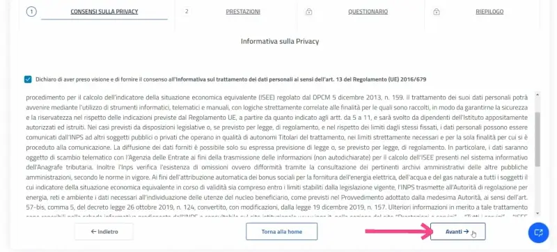 Passaggio 10 Clicca su avanti per andare al prossimo passaggio di compilazione.