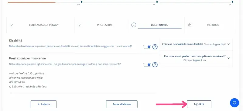 Passaggio 14 Dopo aver risposto al questionario clicca su avanti.