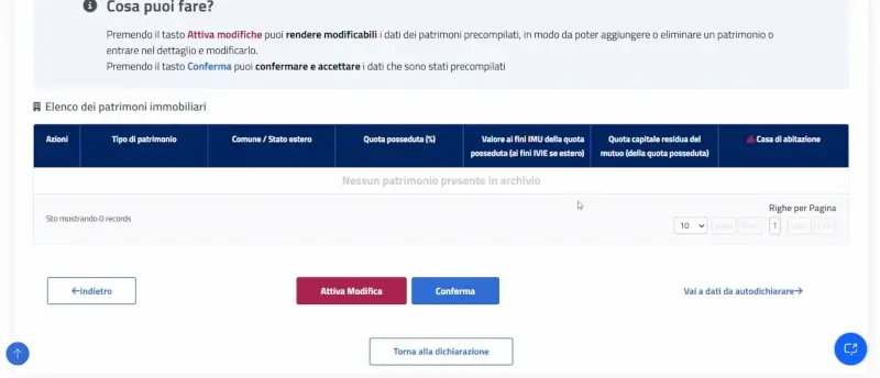 Passaggio 16 Verifica i dati presenti. Se devi fare modifiche clicca su attiva modifica, altrimenti su conferma.