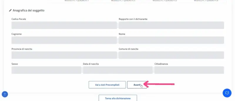 Passaggio 19 I primi dati da verificare sono i dati anagrafici del soggetto. Puoi modificare e cliccare applica modifiche, oppure cliccare su avanti.