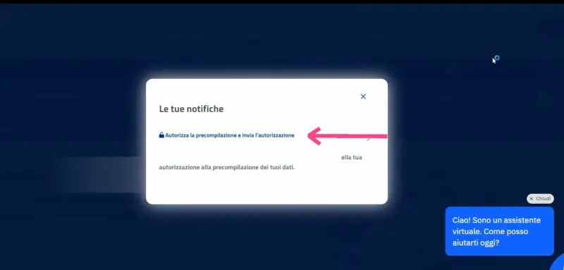 Passaggio 2 Clicca sulla notifica Autorizza la precompilazione e invia l'autorizzazione.