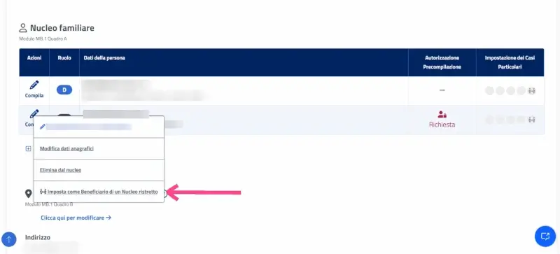 Passaggio 23 O impostare lo studente o il beneficiario del nucleo ristretto per l'ISEE.