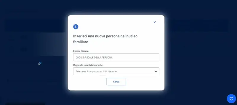 Passaggio 25 Per inserire una nuova persona, devi indicare il codice fiscale e il rapporto con il dichiarante. Poi clicca cerca e seleziona la persona.