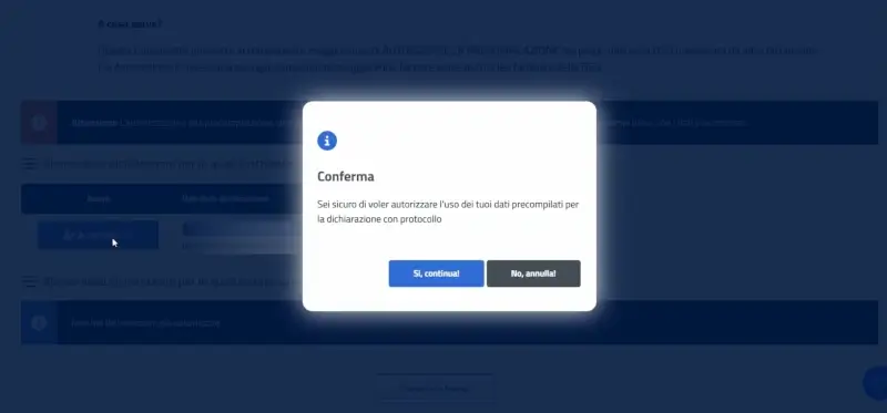 Passaggio 5 Clicca su si continua per autorizzare l'ISEE precompilato.