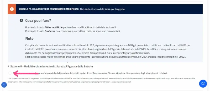 Passaggio 6 Seleziona la casella se il soggetto non ha cud o è esonerato dalla presentazione della dichiarazione dei redditi.