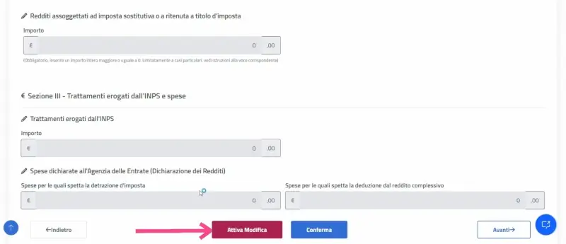 Passaggio 7 Se devi modificare dei dati, clicca su attiva modifica.