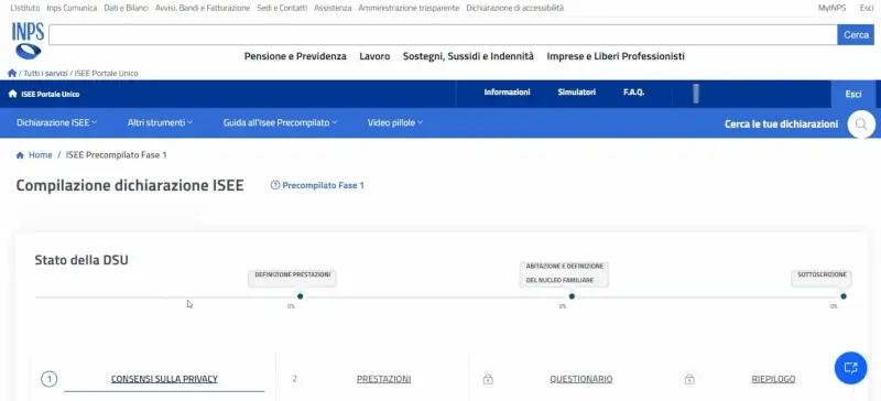 Passaggio 8 La prima sezione riguarda i consensi sulla privacy per la domanda.