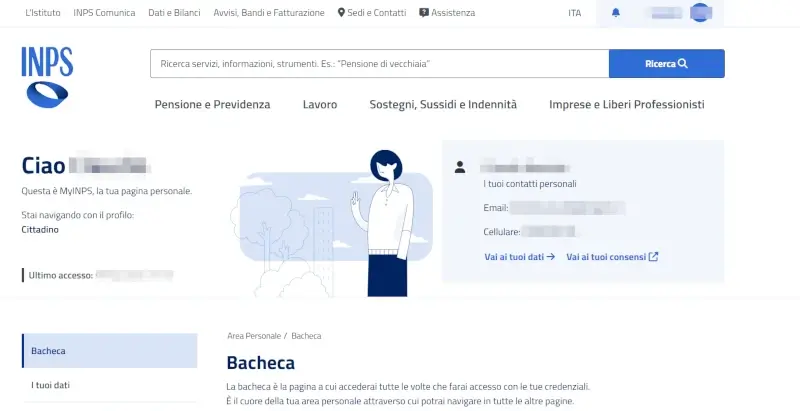 Passaggio 1 Per prendere un appuntamento, vai sul sito INPS ed effettua l'accesso con le credenziali, per poi trovarti nella tua pagina personale.