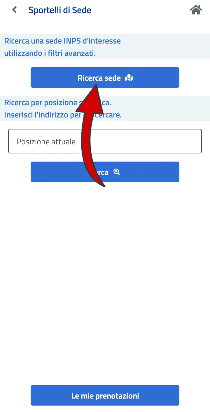 Passaggio 3 Puoi ricercare una sede o utilizzare la posizione attuale per cercare quella più vicina.