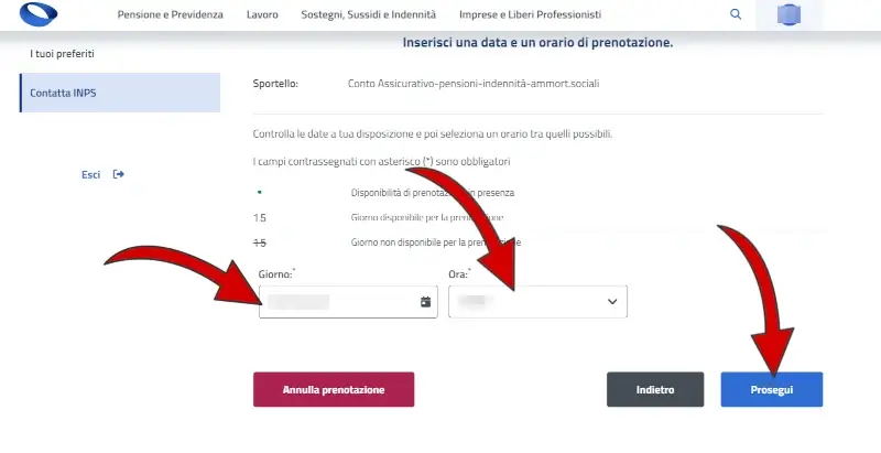 Passaggio 5 Adesso bisogna scegliere una data e l'ora per l'appuntamento, in base a quelli che risultano disponibili dal calendario.